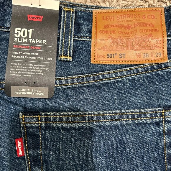 Levi's Premium 501 Slim Taper Jeans Selvedge 100% Cotton - Picture 4 of 7